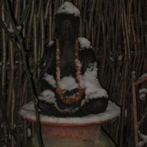 Buddha mit Schneemütze